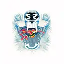 A dental tool shaped like a wolf with musical notes as teeth tattoo design idea