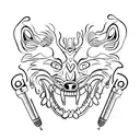 A dental tool shaped like a wolf with musical notes as teeth tattoo design idea