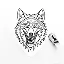 A dental tool shaped like a wolf with musical notes as teeth tattoo design idea