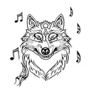 A dental tool shaped like a wolf with musical notes as teeth tattoo design idea