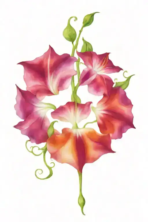 violet, lily, morning glory vine tattoo design idea