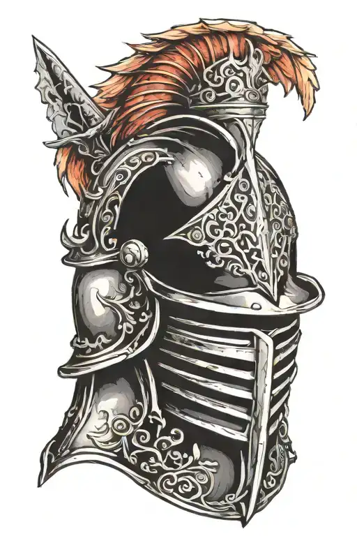 The English knight helmet adorned tattoo design idea