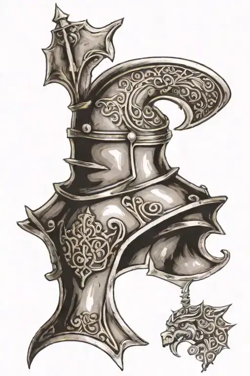 The English knight helmet tattoo design idea
