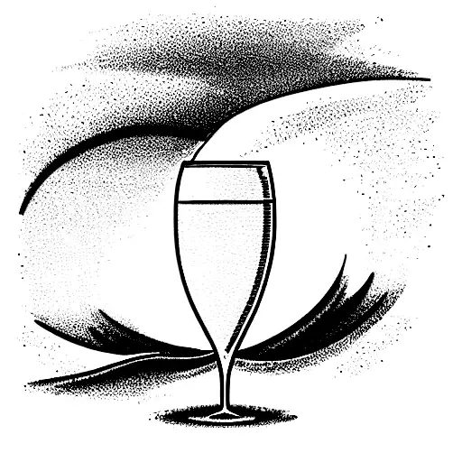 1 mimosa glass half full with a full mimosa glass pouring into the other on top of a wave tattoo design idea