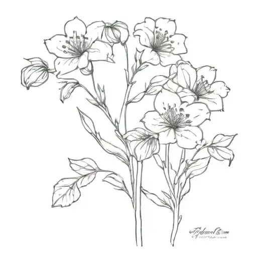 I want a fine line small tattoo of a bouquet of the august and December birth flowers but I want the stems to intertwine tattoo design idea
