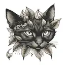 cat and peach leaves tattoo design idea