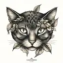 cat and peach leaves tattoo design idea