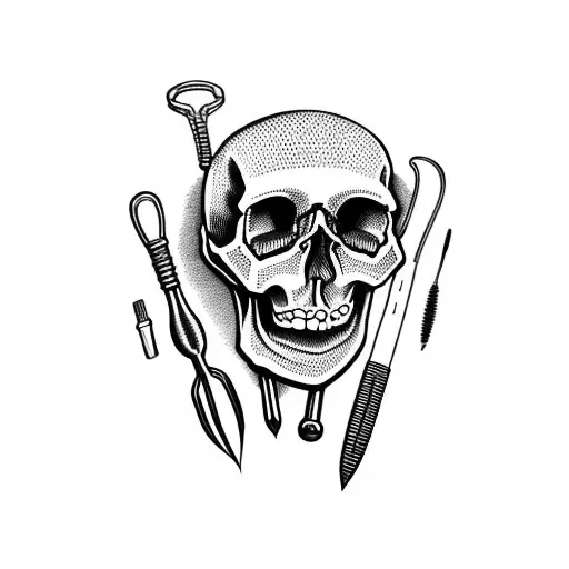 skull with medical tools instead of bones tattoo design idea