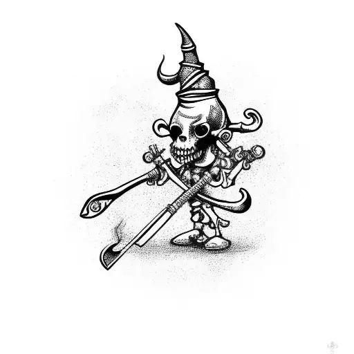 Jester voodoo doll with Scythe tattoo design idea
