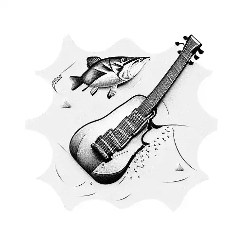 guitar family fishing outdoors tattoo design idea