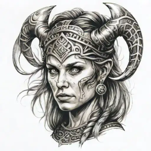 viking woman face tattoo design idea