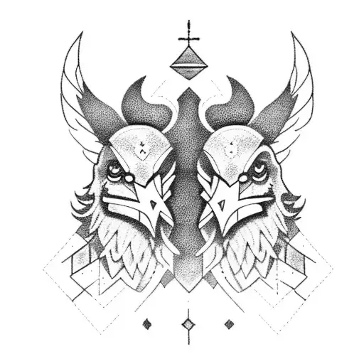 2 ravens in nordic runestone style tattoo design idea