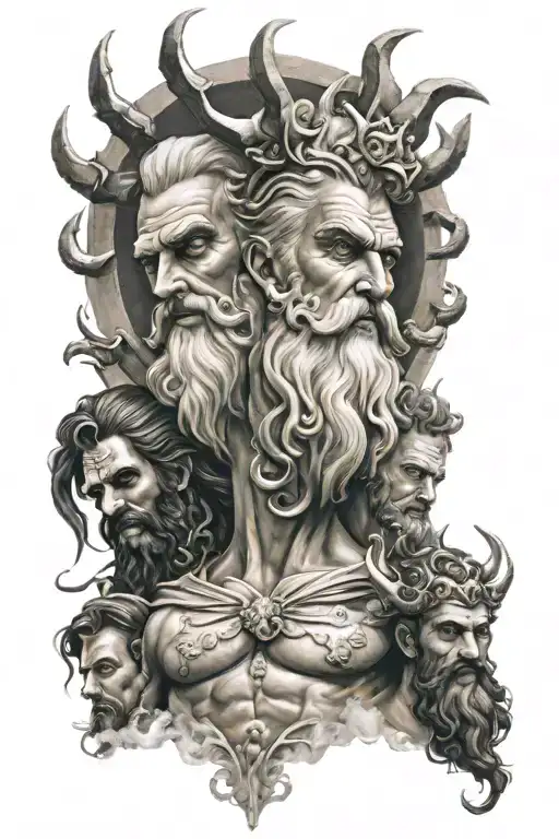 Zeus, poseidon and hades Greek god tattoo design idea