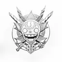 One piece Luffy's hat, Zoro's sword, Ichigos sword from Bleach, a Dragon Ball and something from Full Metal alchemist  tattoo design idea