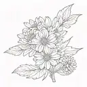 tiny simple aster flower with 1983 written vertically tattoo design idea