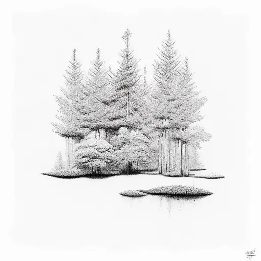 A serene forest scene with a blanket pattern incorporated tattoo design idea