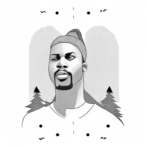 A silhouette of a hiker surrounded by 90's R&B lyrics tattoo design idea