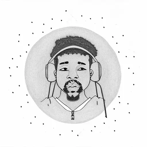 A silhouette of a hiker surrounded by 90's R&B lyrics tattoo design idea