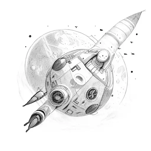 Une scène de jeu vidéo en noir et blanc où un astronaute tente de s'échapper d'une planète toxique tattoo design idea