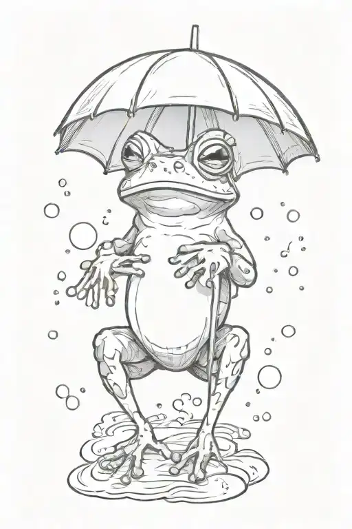 frog sitting under umbrella in rain cloud tattoo design idea