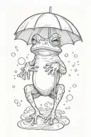 frog sitting under umbrella in rain cloud tattoo design idea