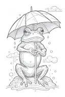 frog sitting under umbrella in rain cloud tattoo design idea