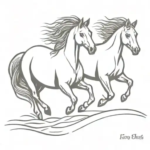 three horses running on a beach ocean waves tattoo design idea