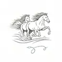 horses running on a beach ocean waves tattoo design idea