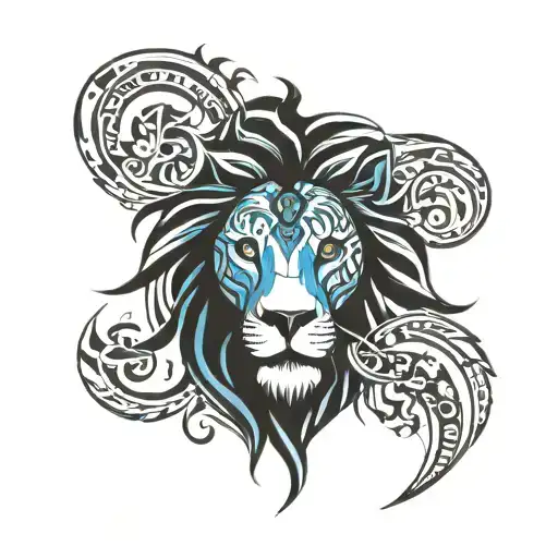 lion Aztec blue eyes like fire tattoo design idea