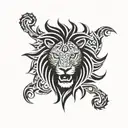 lion Aztec blue eyes like fire tattoo design idea