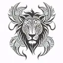 lion Aztec blue eyes like fire tattoo design idea