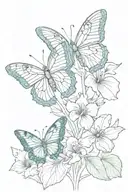 violet, iris, and primrose with teal and purple butterfly tattoo design idea