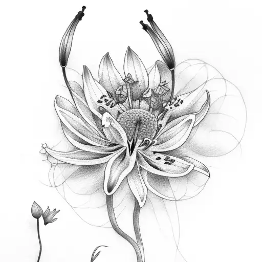 moth with Coreopsis and lilys tattoo design idea