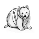 Walking Cali bear with backpack and handsnstuck under straps tattoo design idea