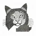 A futuristic circuit board pattern with hidden cat faces intertwined throughout tattoo design idea