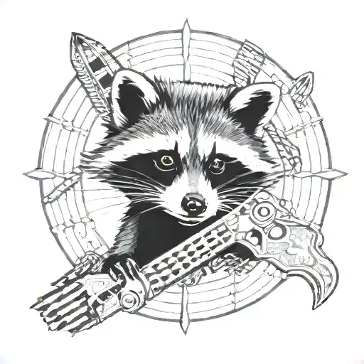 A stylized target design incorporating elements of a raccoon, symbolizing the client's dedication to shooting sports and love for raccoons tattoo design idea