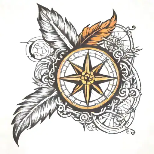 Compass with infinity symbol with feathers and a phoenix tattoo design idea