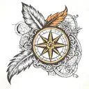 Compass with infinity symbol with feathers and a phoenix tattoo design idea