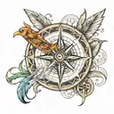Compass with infinity symbol with feathers and a phoenix tattoo design idea