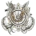 Compass with infinity symbol with feathers and a phoenix tattoo design idea