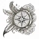 Compass with infinity symbol with feathers and a phoenix tattoo design idea
