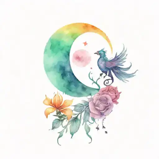 scorpio sun and moon, rose, mountains rising Phoenix tattoo design idea