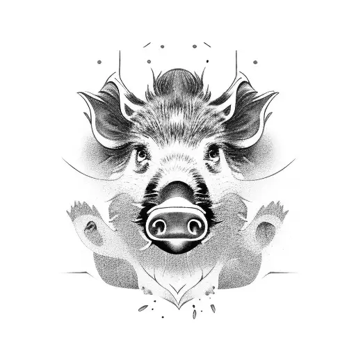 boar dogs hunting bush tattoo design idea