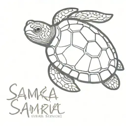 Small Turtle With Name "Samira" tattoo design idea