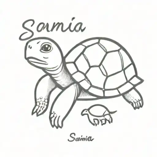 baby Turtle With Name "Samira" written small tattoo design idea