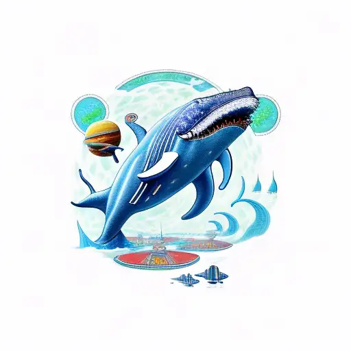 space whale in the style of Futurama  tattoo design idea