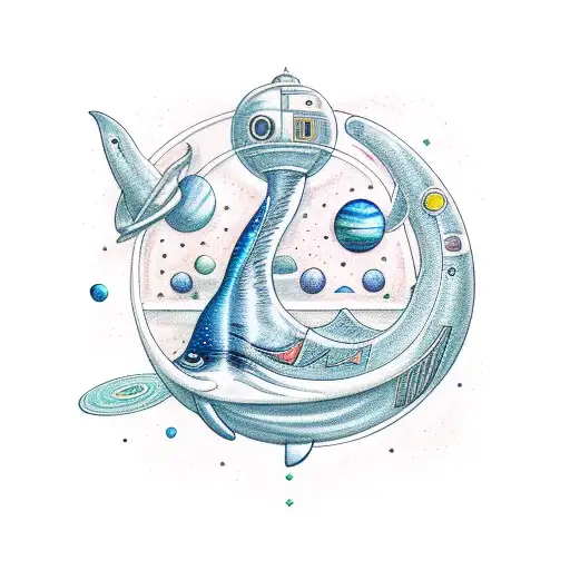 space whale in the style of Futurama  tattoo design idea