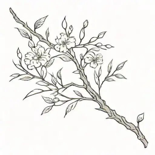 Tattoo of a branch with daughters and wild flowers, let it be sideways as it will run along the shoulder, from the neck to the middle of the arm. The stem of this ramma with flowers and leaves must say the word 'Indian' which must be seen but must be camouflaged. tattoo design idea