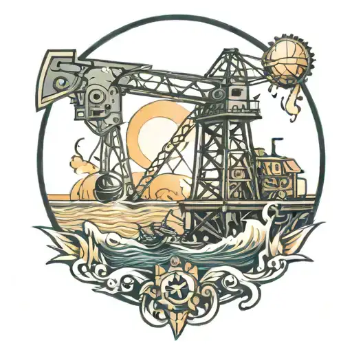 well drilling rig and ocean tattoo design idea