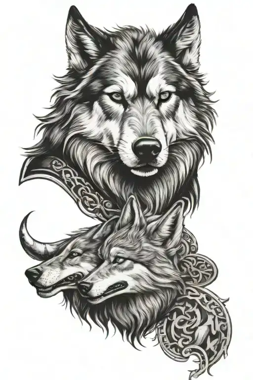 thor and fenrir viking norse wolf tattoo design idea